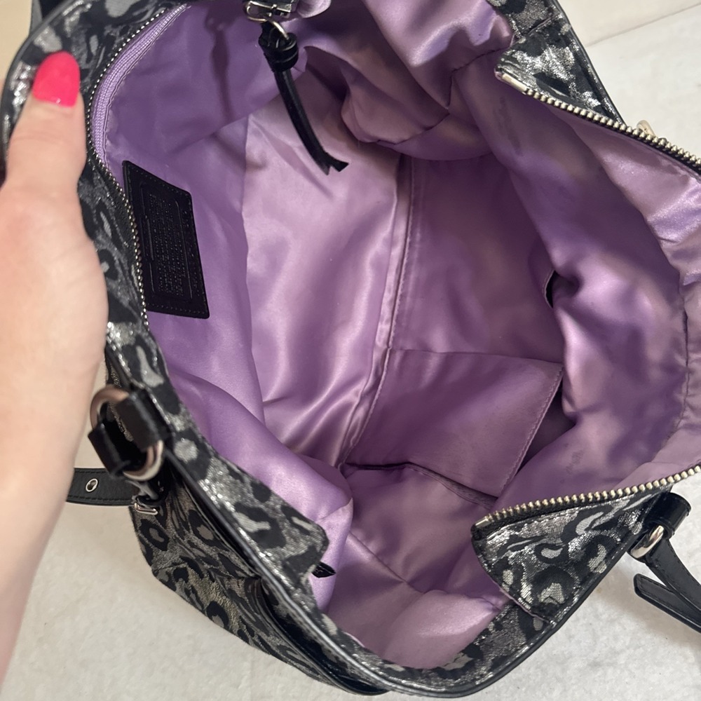 Coach Metallic Ocelot Leopard Animal Print Silver Black Satchel Vintage 14289 - Picture 13 of 13